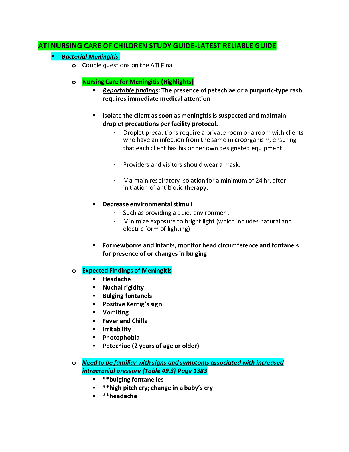 Preview image for ATI NURSING CARE OF CHILDREN STUDY GUIDE-LATEST RELIABLE GUIDE